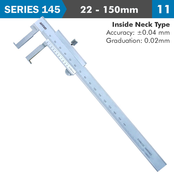 Accud Vernier Caliper 22 150 Mm 0.04 Mm Acc. 0.02 Mm Grad. Inside Neck S/Steel Ac145 006 11