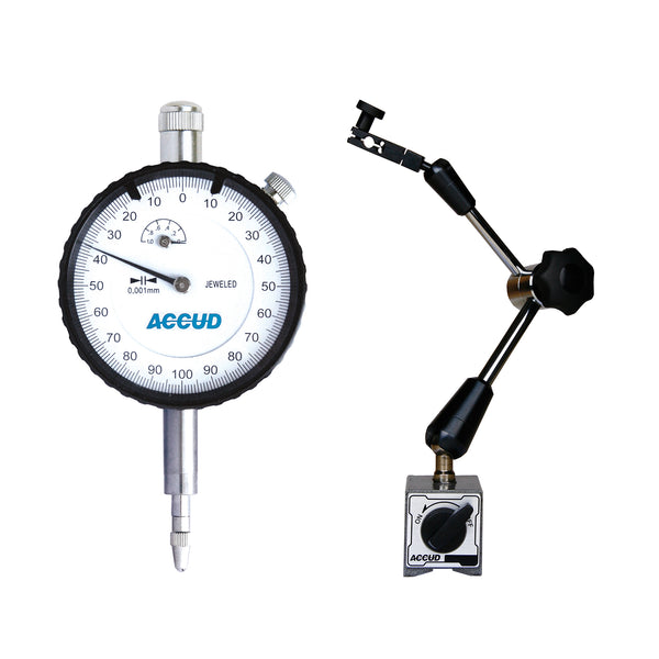 Accud Universal Magnetic Stand 80 Kgf With Dial Indicator 10 Mm 0.01 Mm Grad. Ac Combo004