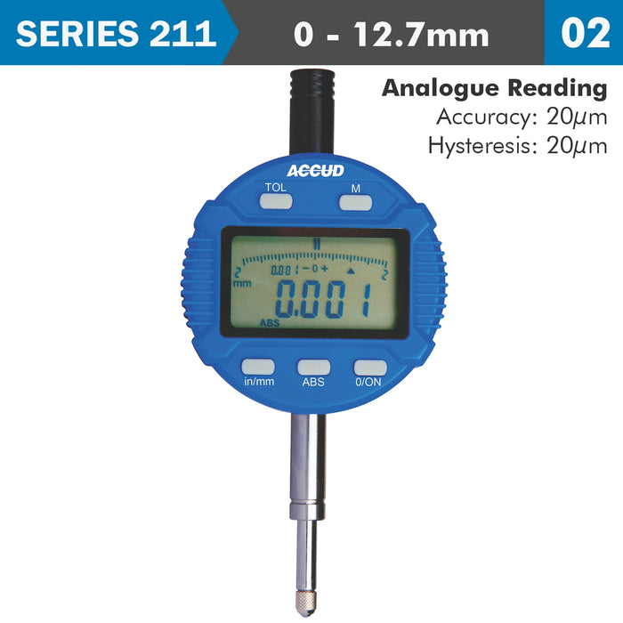 Accud Digital Indicator Flat Back 12.7 Mm/0.5' Ac211 010 02