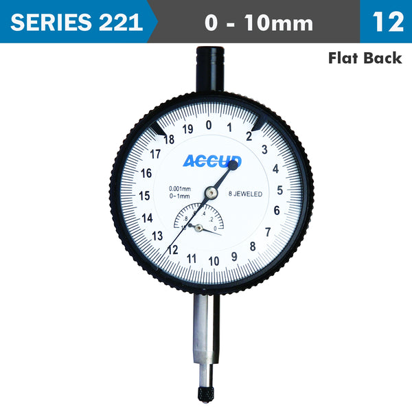 Accud Dial Indicator Flat Back 10 Mm Ac221 010 12