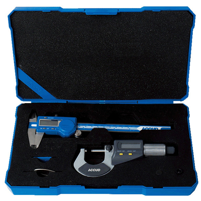 Accud 2 Piece Measuring Tools Set Dig. Caliper 0 150 Mm & Dig. Outside Microm Ac280 123 02