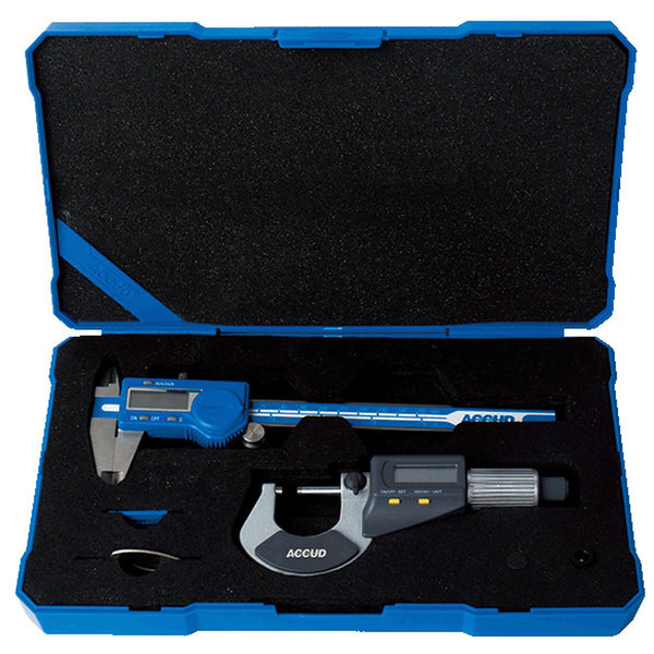 Accud 2 Piece Measuring Tools Set Dig. Caliper 0 150 Mm & Dig. Outside Microm Ac280 123 02