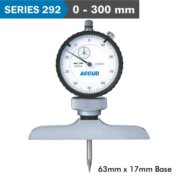 Accud Dial Depth Guage 300 Mm 0.01 Mm Grad. 63 X 17 Mm Base Ac292 300 11