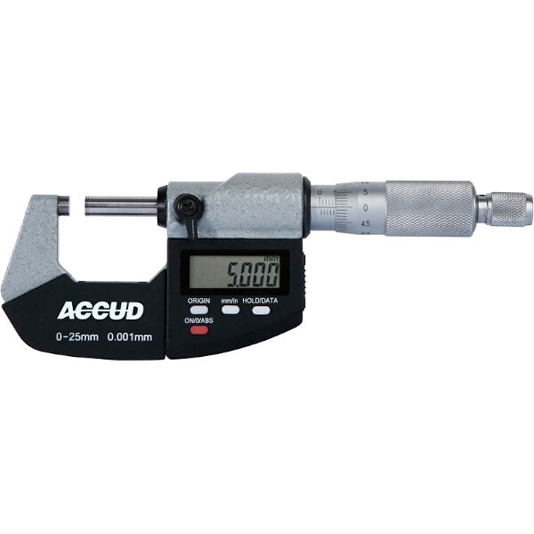 Accud Digital Micrometer: 0-25mm Range, 5mm Reading - Precise Measurement Tool