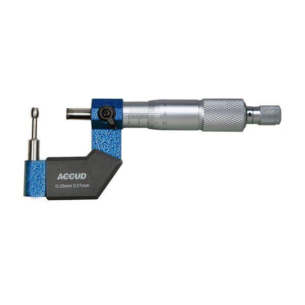 ACCUD Tube Micrometer 0-25mm, 0.01mm Grad. Cylindrical Anvil 8x1.8mm - Precision Measurement Tool for Tube Wall Thickness
