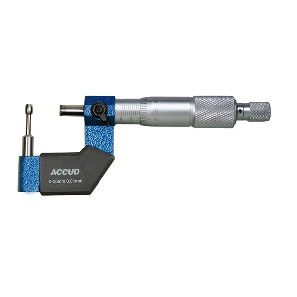 ACCUD Tube Micrometer 0-25mm, Cylindrical Anvil, Wall Thickness Measuring Tool, Precision Instrument