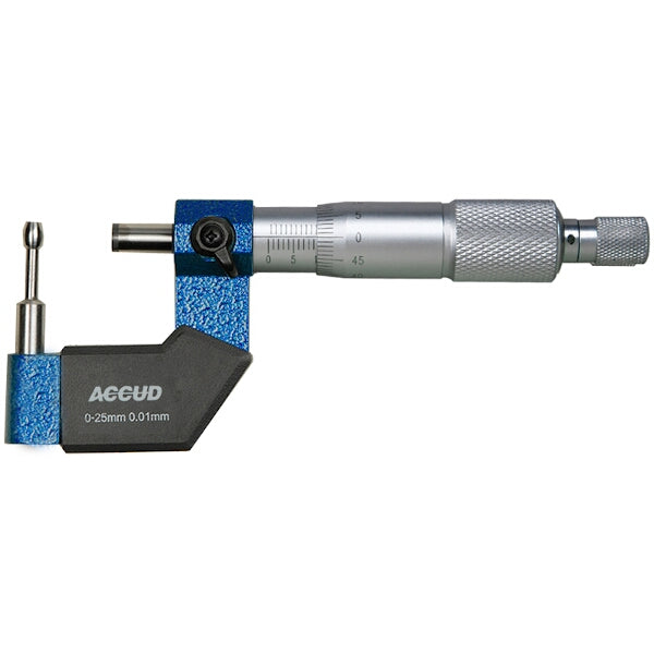 ACCUD Tube Micrometer 25-50mm: Precision Measuring Tool for Tube Wall Thickness, Cylindrical Anvil, 0.01mm Graduations