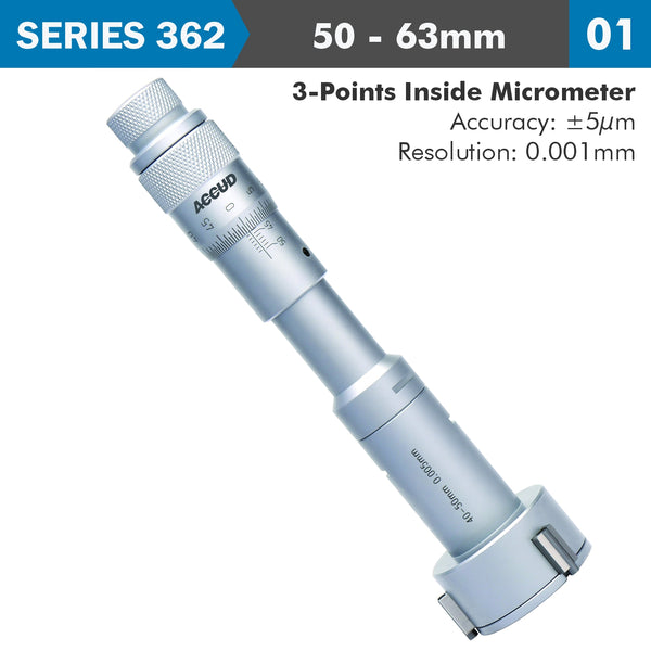 ACCUD 3 POINTS INSIDE MICROMETER 50-63MM 0.005MM ACC. 0.005MM GRAD. AC362-010-01