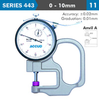 Accud Thickness Gauge 10 Mm 0.02 Mm Acc. Ceramic Anvil 0.01 Mm Grad. Ac443 010 11