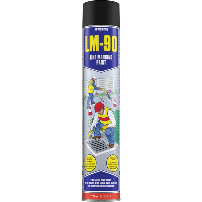 Action Can LM-90 Line Marking Paint - 750ml Aerosol, Black RAL 9004 - High-Quality Marking Paint