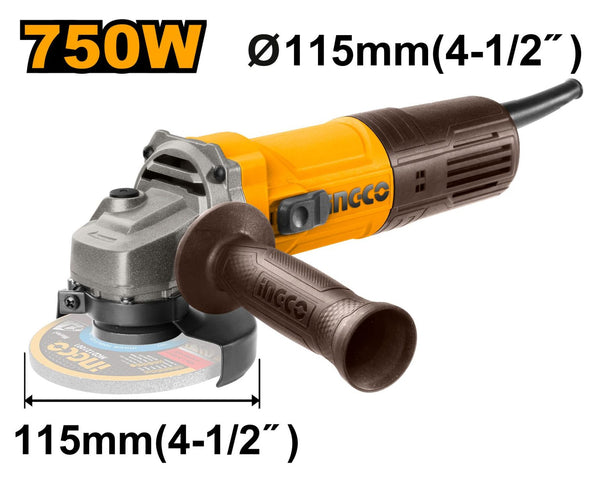 INGCO Angle Grinder 115mm 750W - AG75028 Power Tool - Professional Metal Grinding