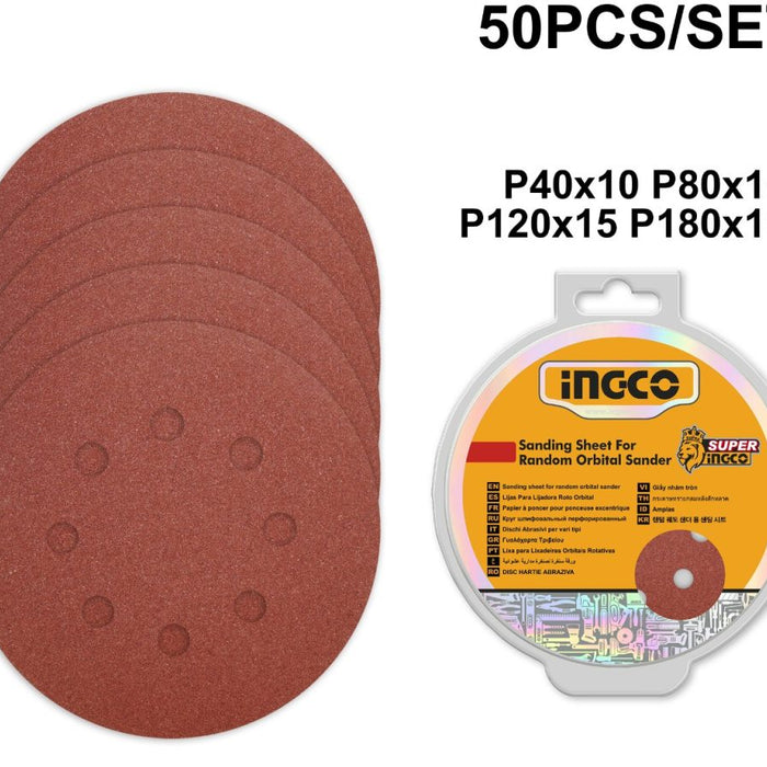 INGCO ACC SANDING ORBITAL SHEET 125MM IND 50PCS