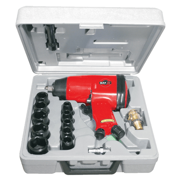 MATAIR AIR7431 Impact Wrench Kit: 13mm Air Tool, Sockets, Extension, Oiler & Case. Automotive Tool Set