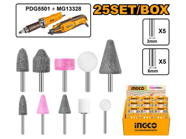 INGCO Mini Grinder Set MG13328 - 25-Piece Rotary Tool Accessories for Cutting, Grinding, Polishing