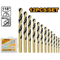 INGCO 12-Piece HSS Drill Bit Set for Metal - High-Speed Steel Twist Drill Bits