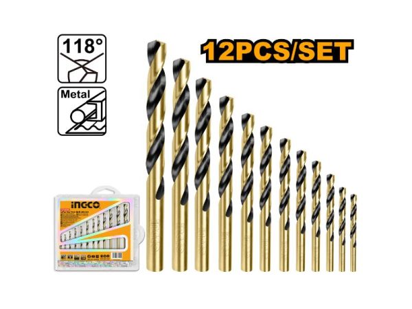INGCO 12-Piece HSS Drill Bit Set for Metal - High-Speed Steel Twist Drill Bits