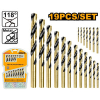 INGCO 19-Piece HSS Twist Drill Bits Set for Metal Drilling - Premium Quality