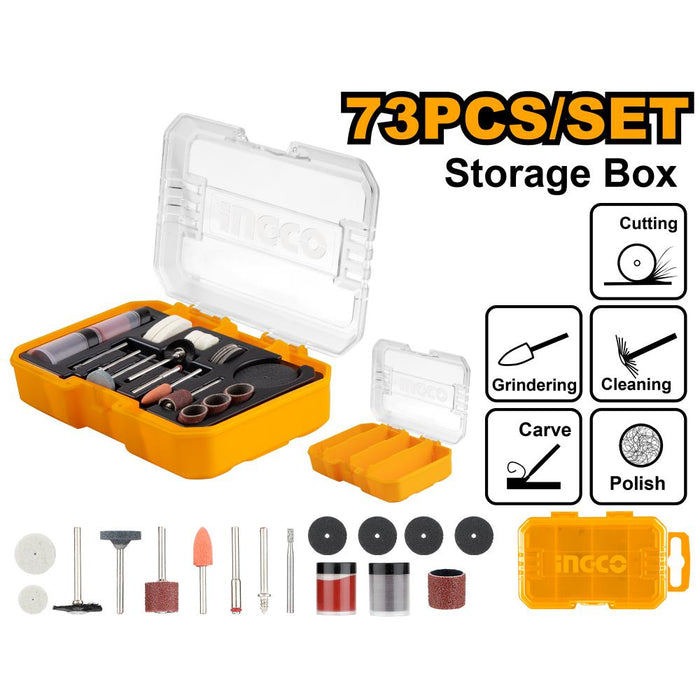 INGCO 73-Piece Mini Tool Set: Rotary Tool Accessories with Storage Box - AKMG7072