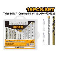INGCO AKSDB1901: 19-Piece Drill & Screwdriver Bit Set. Metal, Concrete, Screwdriver Bits Included.