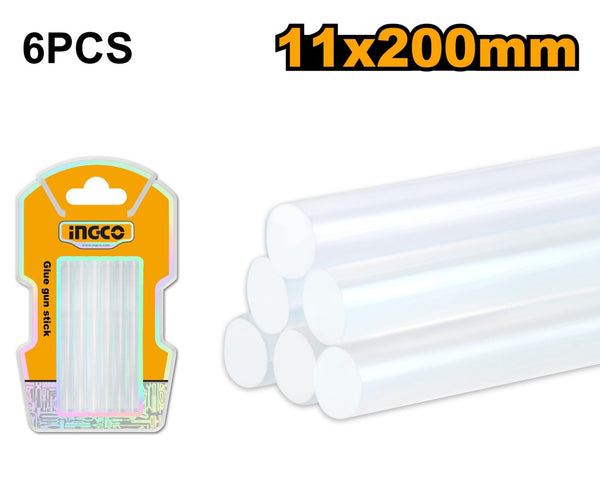 INGCO Glue Sticks 11x200mm - 6 Pcs Hot Melt Adhesive Refill for Glue Gun. Reliable Bonding & Crafting Supplies