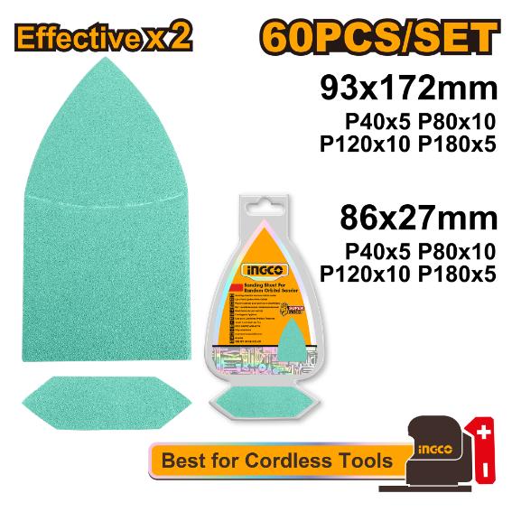 INGCO Sanding Sheet 93x172mm 60PCS: High-Quality Sandpaper Set for Woodworking & DIY Projects