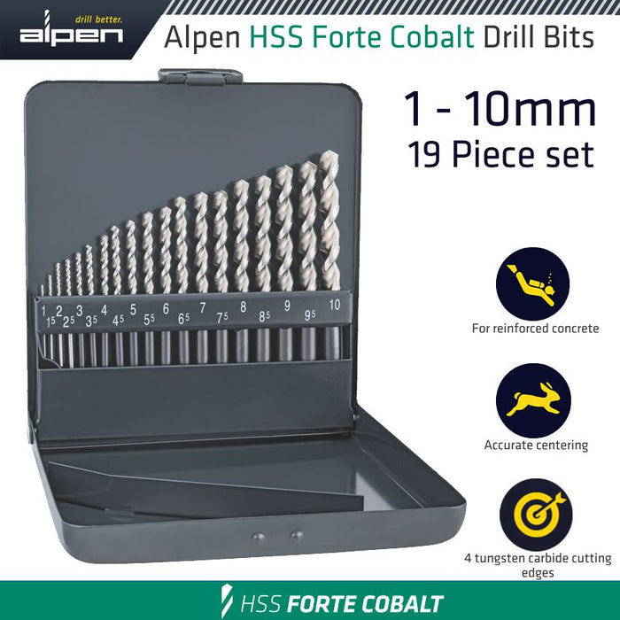 Alpen Action Set Pro KM19 19 Piece Cobalt Drill Set