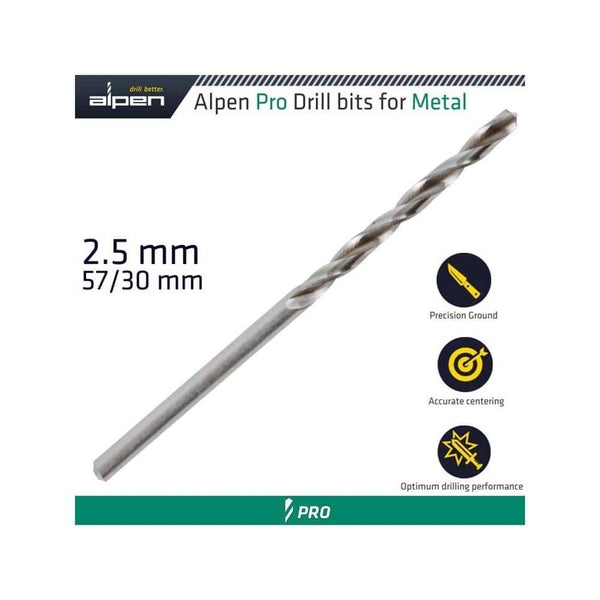 ALPEN PRO HSS 2.5MM DRILL DIN 338 RN 135 SPLIT POINT PLASTIC WALLET  (