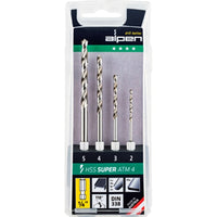 Alpen HSS Metal Drill Bit Set, Hex Shank, 4 Piece (2mm, 3mm, 4mm, 5mm) - High Speed Steel Bits for Metal Drilling