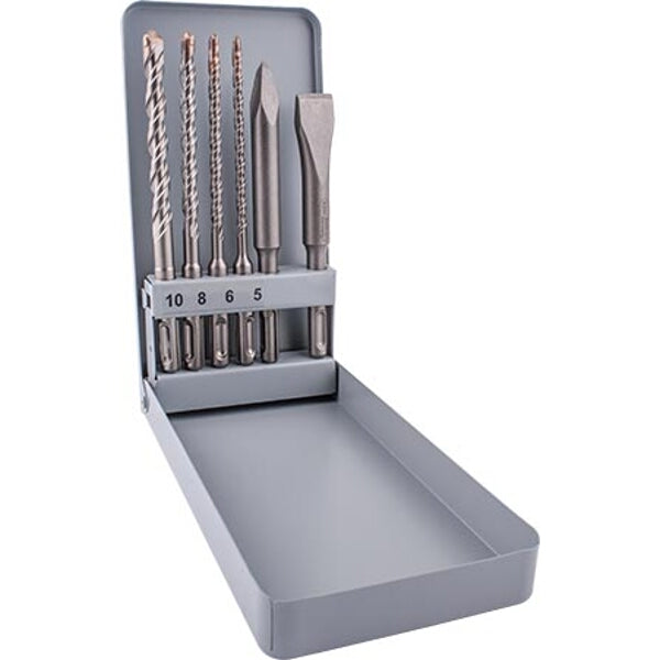 SDS Plus Drill Bit and Chisel Set: Concrete Drill Bits (5, 6, 8, 10mm), Flat Chisel, Point Chisel - Concrete & Masonry Tools