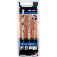 Alpen Masonry Drill Bit Set - 3 Piece: Long Life TSS 3 - 5mm, 6mm, 8mm Brick Concrete Drilling