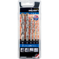 Alpen Masonry Drill Bit Set - 5 Piece Long Life (4, 5, 6, 8, 10mm) - Durable Stone Concrete Brick Drilling