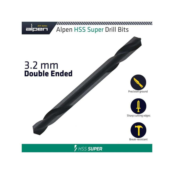 HSS SUPER DRILL BIT DOUBLE ENDED 3.2MM POUCHED