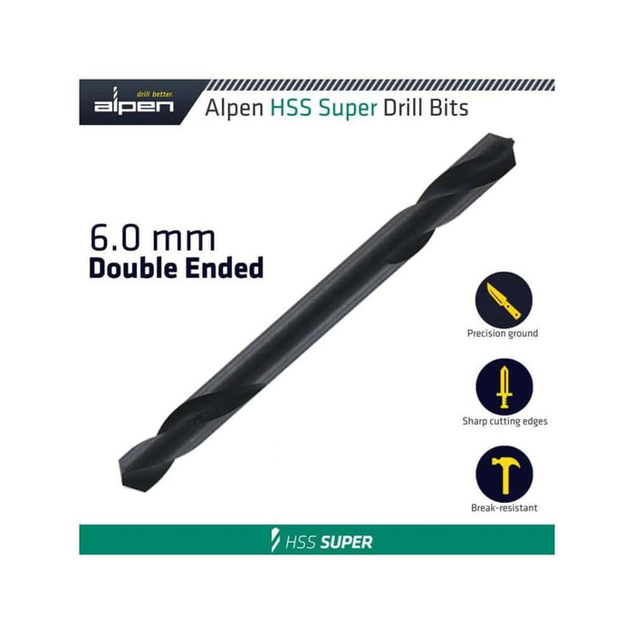 Alpen HSS Super Double Ended 6.0mm Drill Bit (1-Pack). Precision ground, Sharp Cutting Edges, Break-Resistant drill. Buy now!