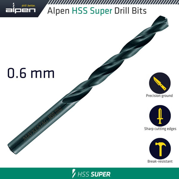 Alpen Maykestag HSS Super Drill Bit 0.6mm - High-Speed Steel Precision Tool