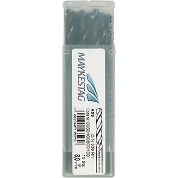 MAYKESTAG HSS Drill Bit Set, 8mm, DIN 338 RN - High Speed Steel Drill Bits, 10 Pack