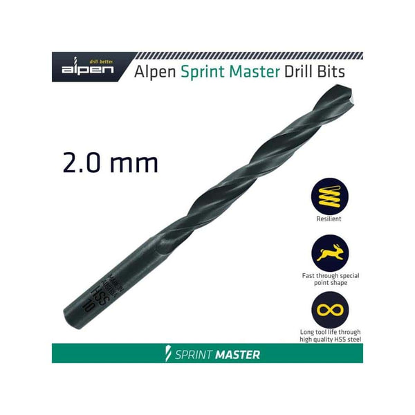 HSS SPRINT MASTER 2MM X1 61502 SLEEVED DIN338 ALPEN DRILL BIT