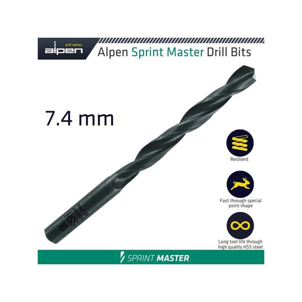 ALPEN Hss Sprint Master 7.4Mm X1 Sleeved Din338 Drill Bit - ALP614074-1