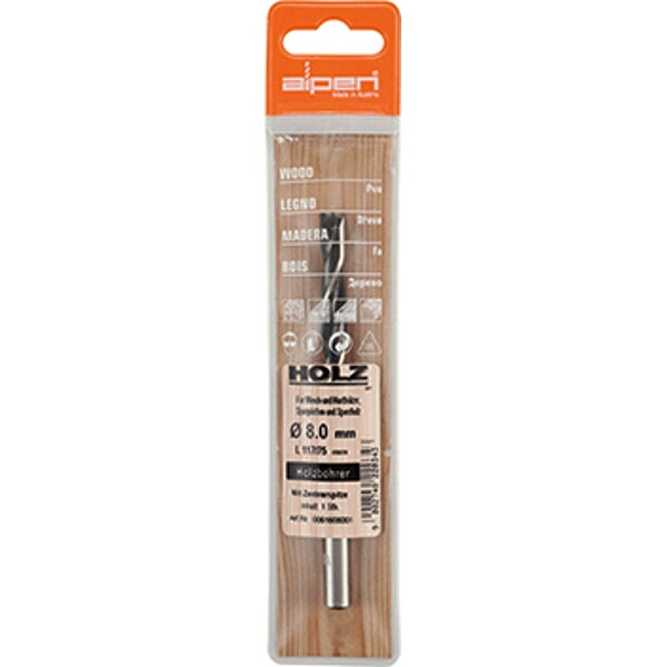 Alpen Wood Drill Bit 8mm | Precision Woodworking Tool for Clean Holes | High-Quality Drill Bit for Wood