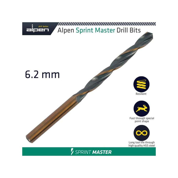 ALPEN SPRINT MASTER 6.2MM DIN 338 1/PACK