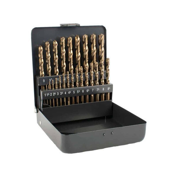 HSS COBALT DRILL BIT SET 25 PIECE 1-13MM X 0.5  3- SIDED IN METAL CASE