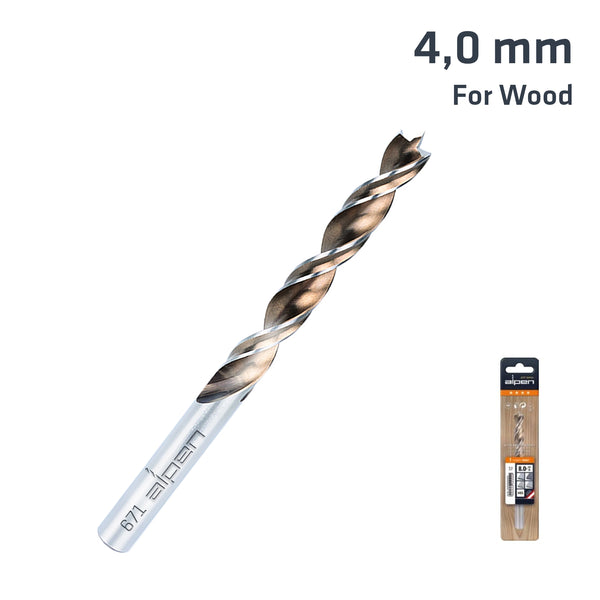 Alpen 4.0mm Timber Twist Wood Drill Bit - Precision Woodworking Tool for Clean, Accurate Holes, Alpen Brand
