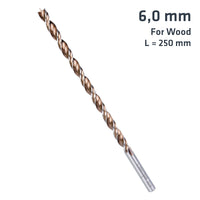 6mm Timber Twist Wood Drill Bit, 250mm Length. High-Speed Steel for Woodworking. Durable & Precise Drilling.