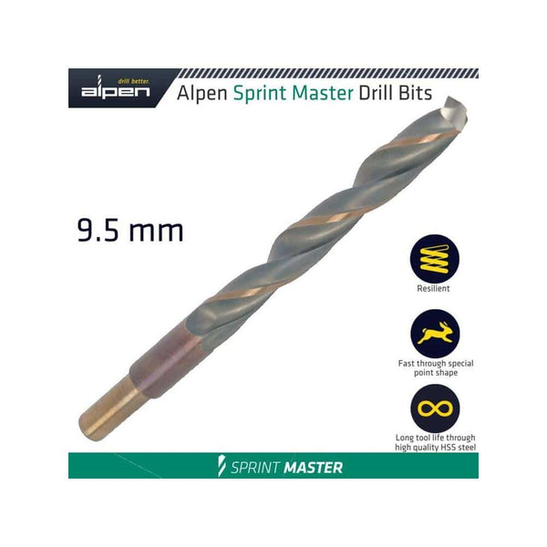 Alpen Drill Bit: Sprint Master, 9.5mm HSS Steel - High Quality, Resilient, Long Life