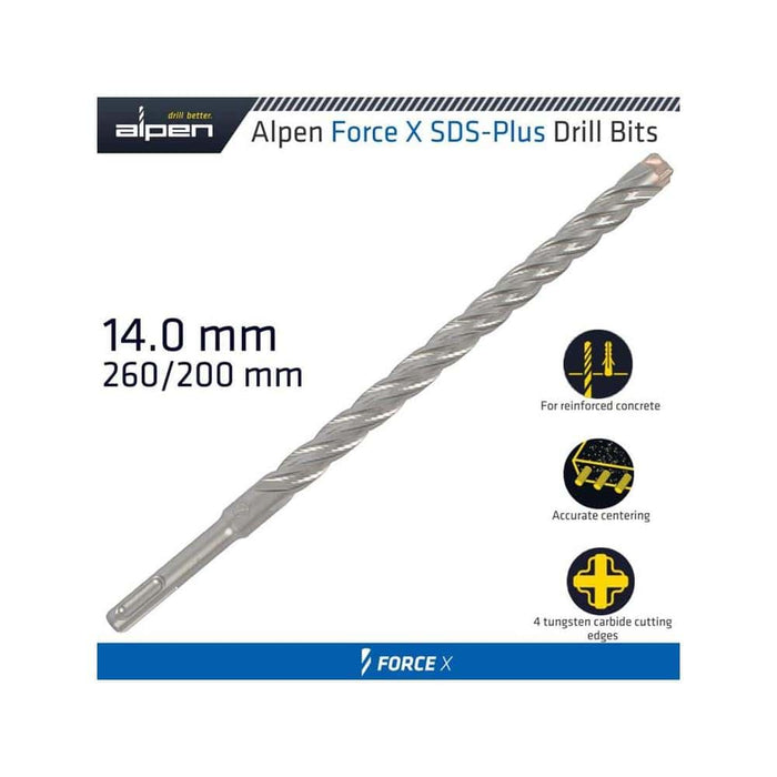 FORCE X 14.0 x 260/200 SDS-PLUS REBAR DRILL BIT X4 CUTTING EDGES - BUL