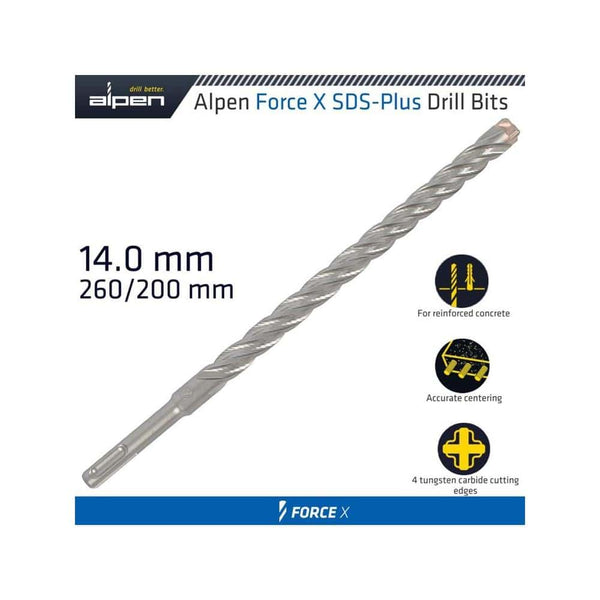 FORCE X 14.0 x 260/200 SDS-PLUS REBAR DRILL BIT X4 CUTTING EDGES - BUL