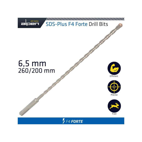 Alpen SDS-Plus F4 Forte Drill Bit - 6.5mm, 260/200mm. Efficient, Precise, Fast drilling.