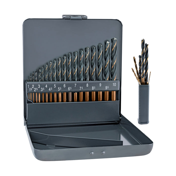 Drill Bit Set: 19 Piece Metal Case, Sizes 1-10mm, Extra 1-6mm Bits Included - Premium Quality for Professional Use