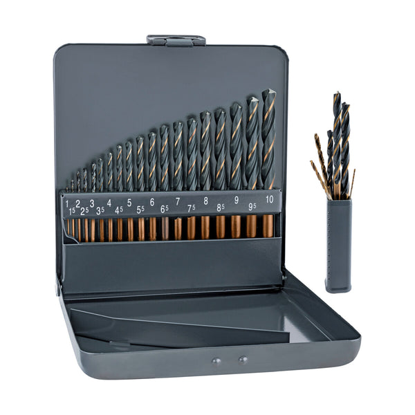 Drill Bit Set: 19 Piece Metal Case, Sizes 1-10mm, Extra 1-6mm Bits Included - Premium Quality for Professional Use