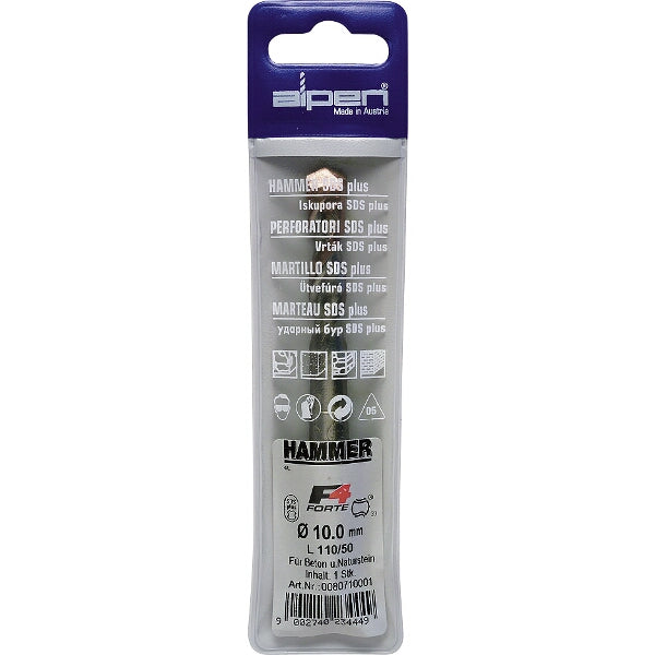 Alpen SDS Plus Hammer Drill Bit 10mm - Concrete & Stone Drilling, F4 Series, Made in Austria