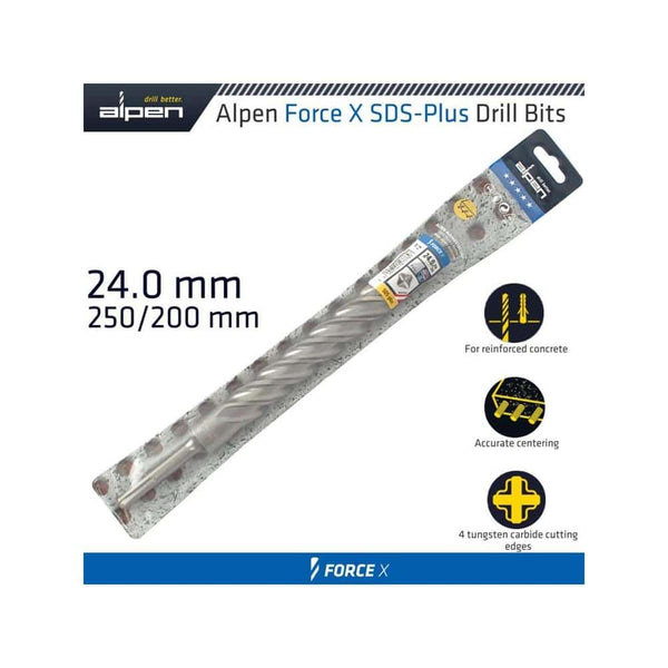 FORCE X 24.0 x 250/200 SDS-PLUS REBAR DRILL BIT X4 CUTTING EDGES